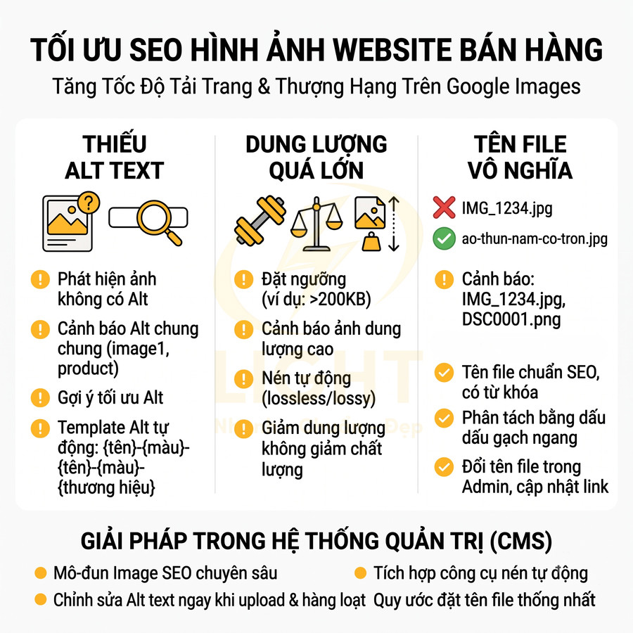 Hướng dẫn tối ưu SEO hình ảnh cho website bán hàng với alt text, dung lượng và tên file chuẩn SEO