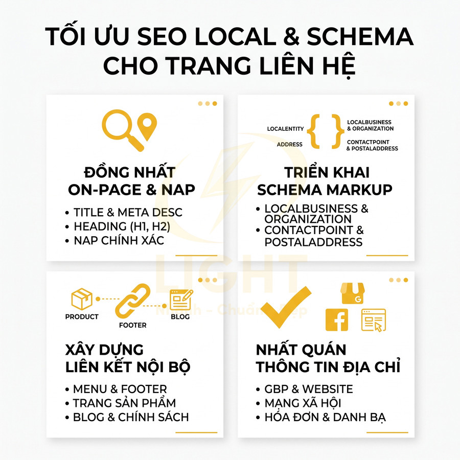 Hướng dẫn tối ưu SEO local và schema cho trang liên hệ với các bước đồng nhất NAP và xây dựng liên kết nội bộ