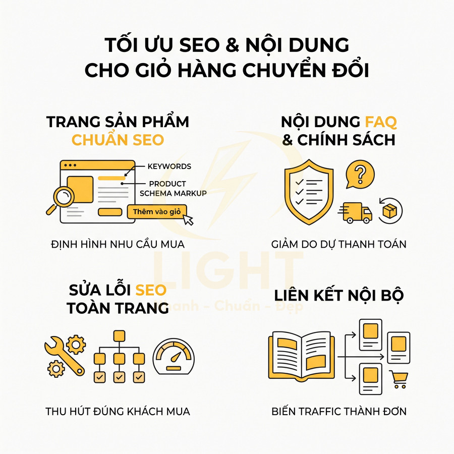 Infographic tối ưu SEO và nội dung website để tăng chuyển đổi giỏ hàng trong bán hàng online