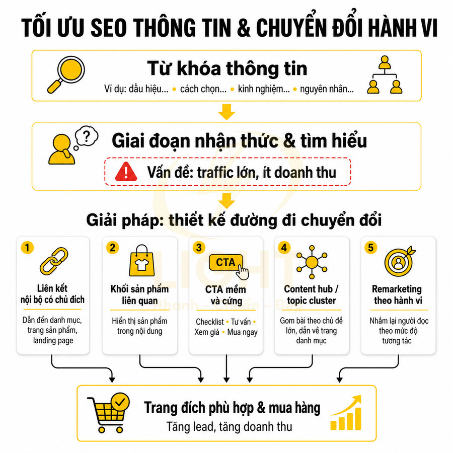 Sơ đồ tối ưu SEO thông tin và thiết kế đường đi chuyển đổi để tăng lead và doanh thu cho website