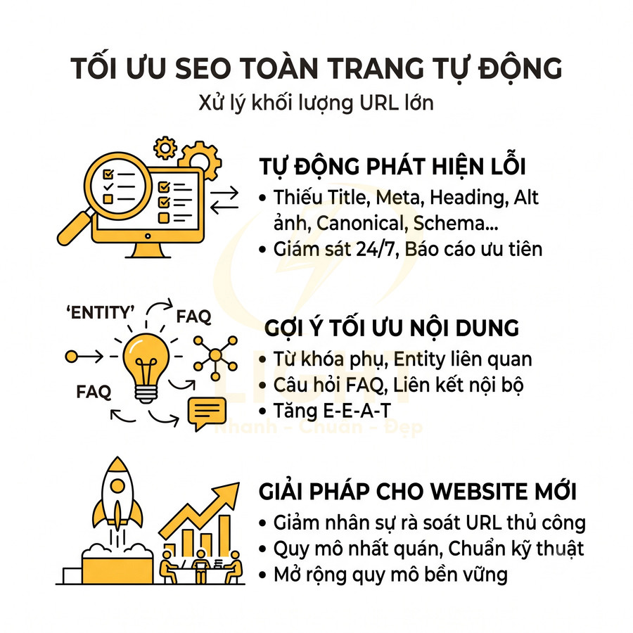Giải pháp tối ưu SEO toàn trang tự động, phát hiện lỗi và gợi ý tối ưu nội dung cho website