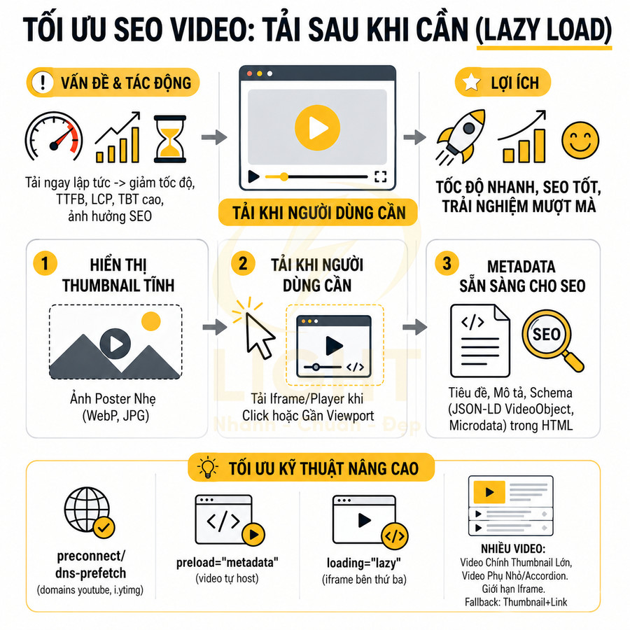 Hướng dẫn tối ưu SEO video với kỹ thuật lazy load, hiển thị thumbnail tĩnh và tải video khi người dùng cần