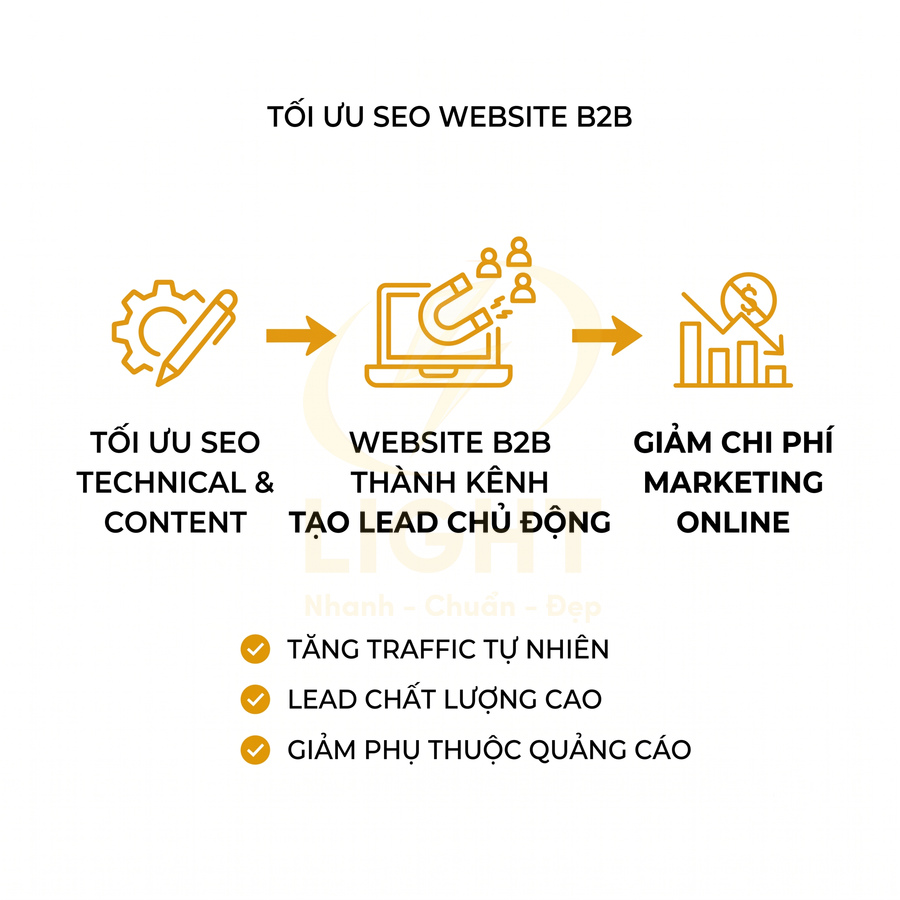 Mô hình tối ưu SEO website B2B giúp tăng traffic tự nhiên, tạo lead chủ động và giảm chi phí marketing online