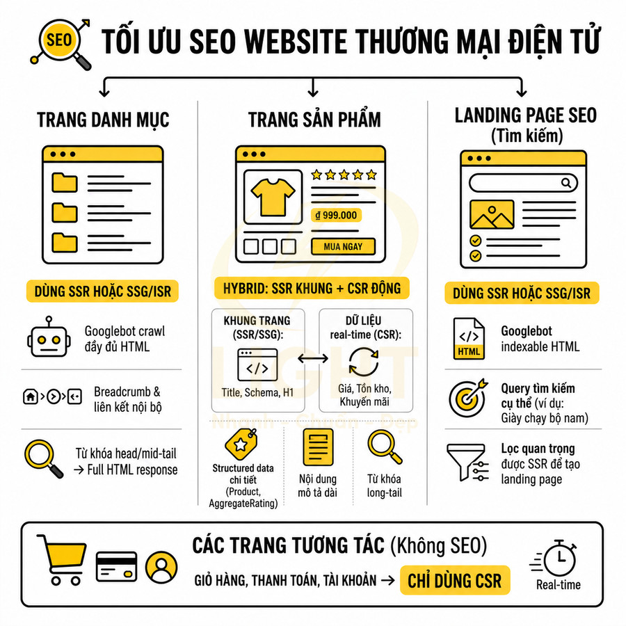 Hướng dẫn tối ưu SEO cho website thương mại điện tử với trang danh mục, trang sản phẩm và landing page