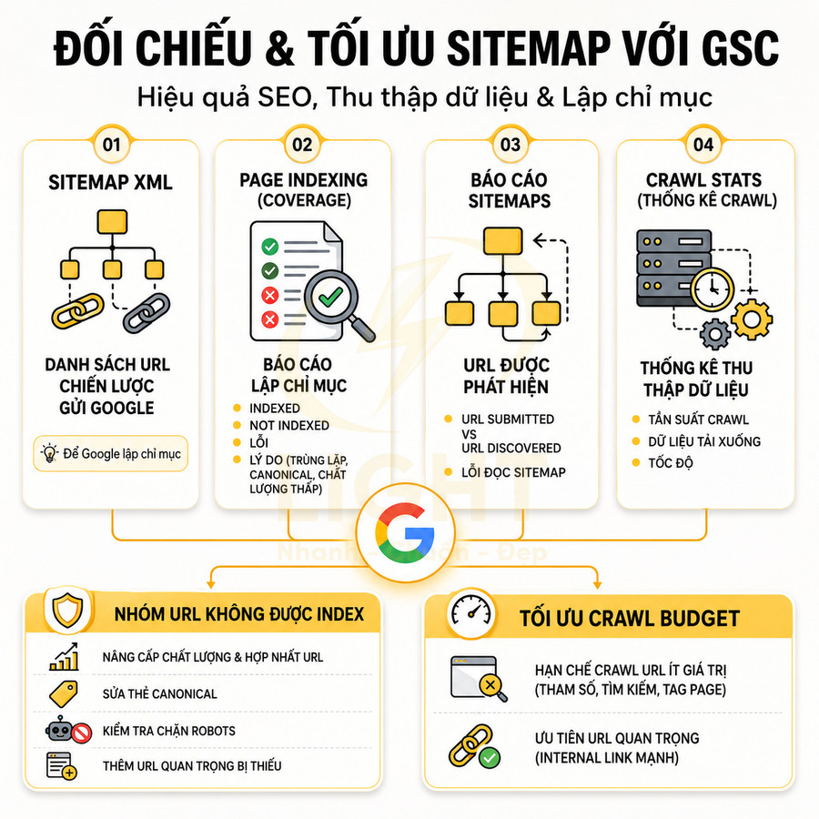 Hướng dẫn đối chiếu và tối ưu sitemap với Google Search Console để cải thiện SEO và crawl budget