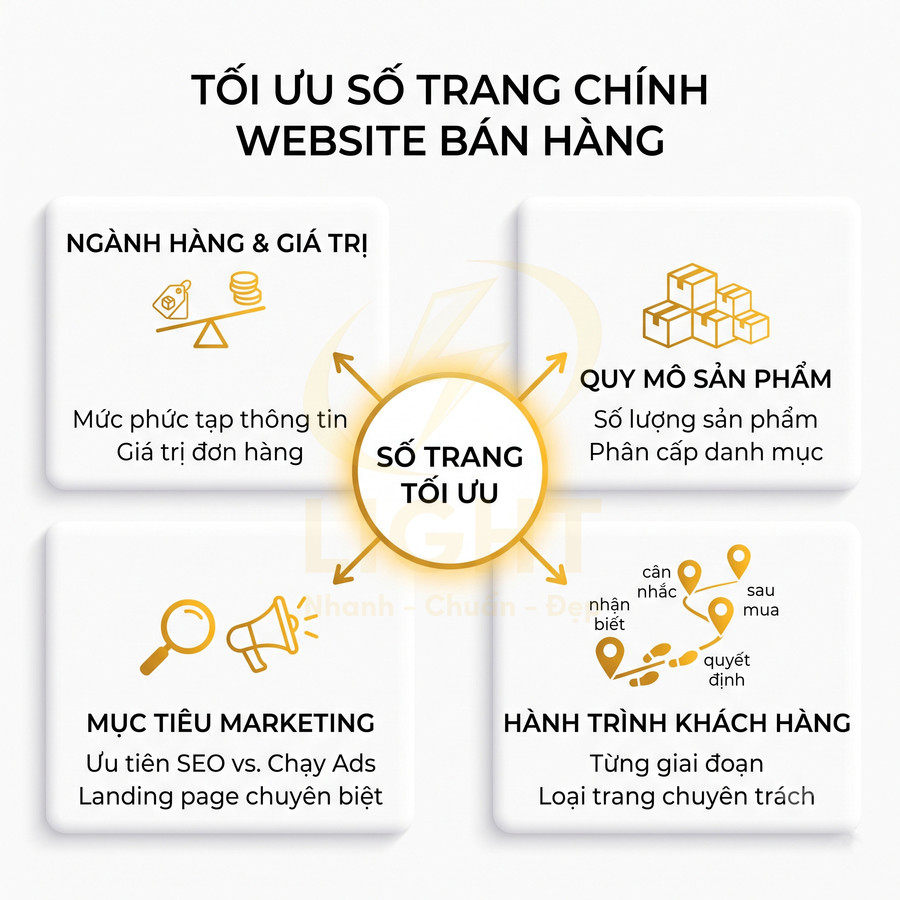 Tối ưu số trang chính website bán hàng với ngành hàng, quy mô sản phẩm, mục tiêu marketing và hành trình khách hàng