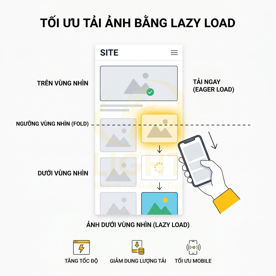 Minh họa cách tối ưu tải ảnh bằng lazy load trên giao diện website di động