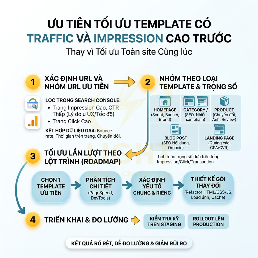 Quy trình ưu tiên tối ưu template SEO dựa trên traffic và impression cho website