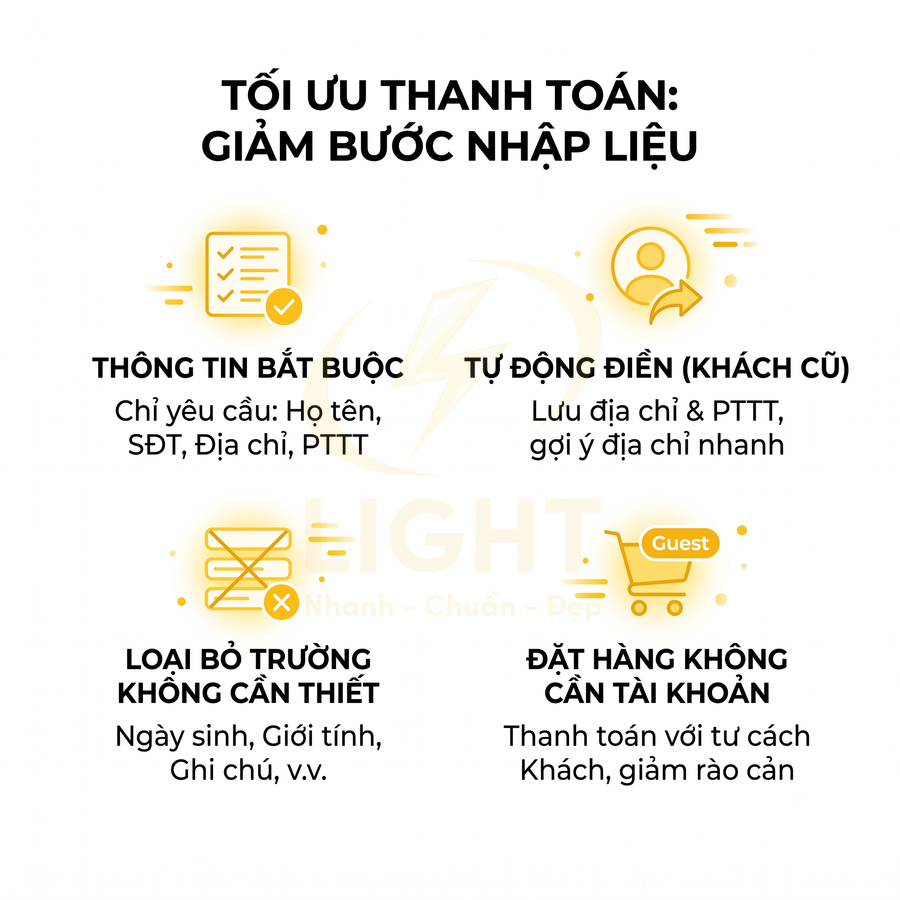 Hướng dẫn tối ưu quy trình thanh toán online bằng cách giảm bước nhập liệu và bỏ trường không cần thiết