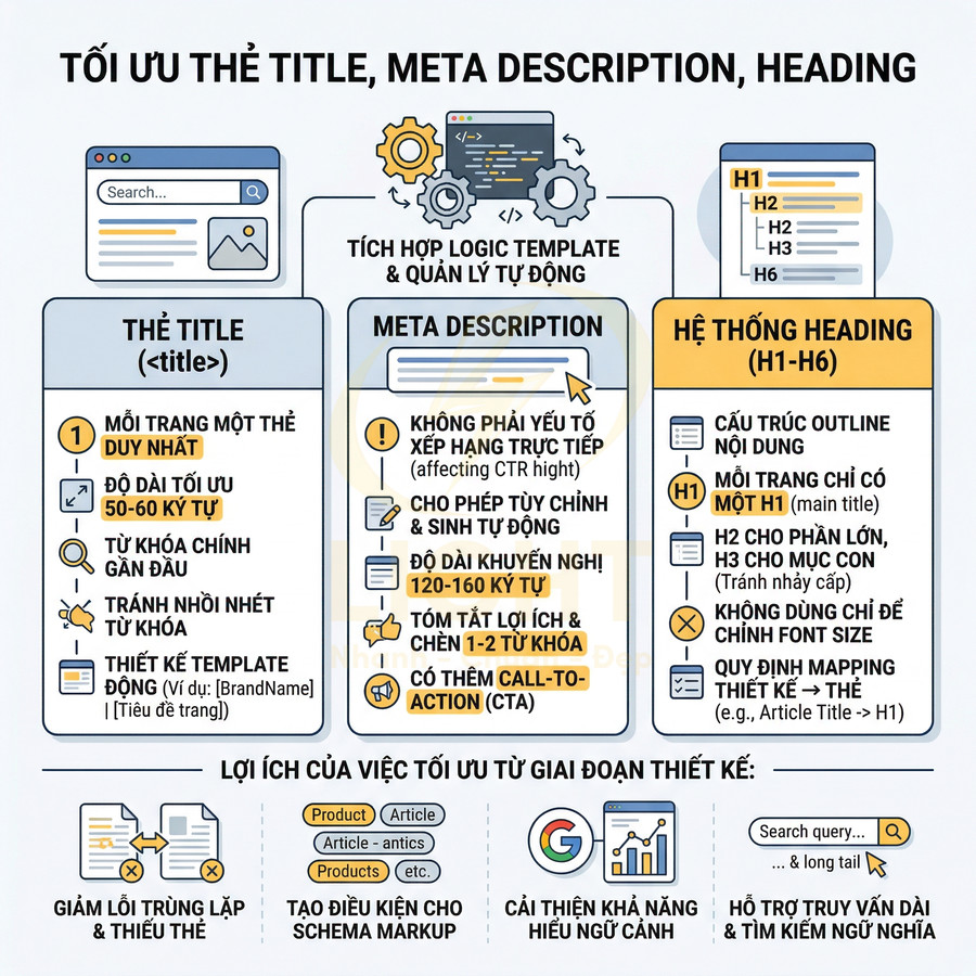 Hướng dẫn tối ưu thẻ title meta description và hệ thống heading chuẩn SEO tiếng Việt