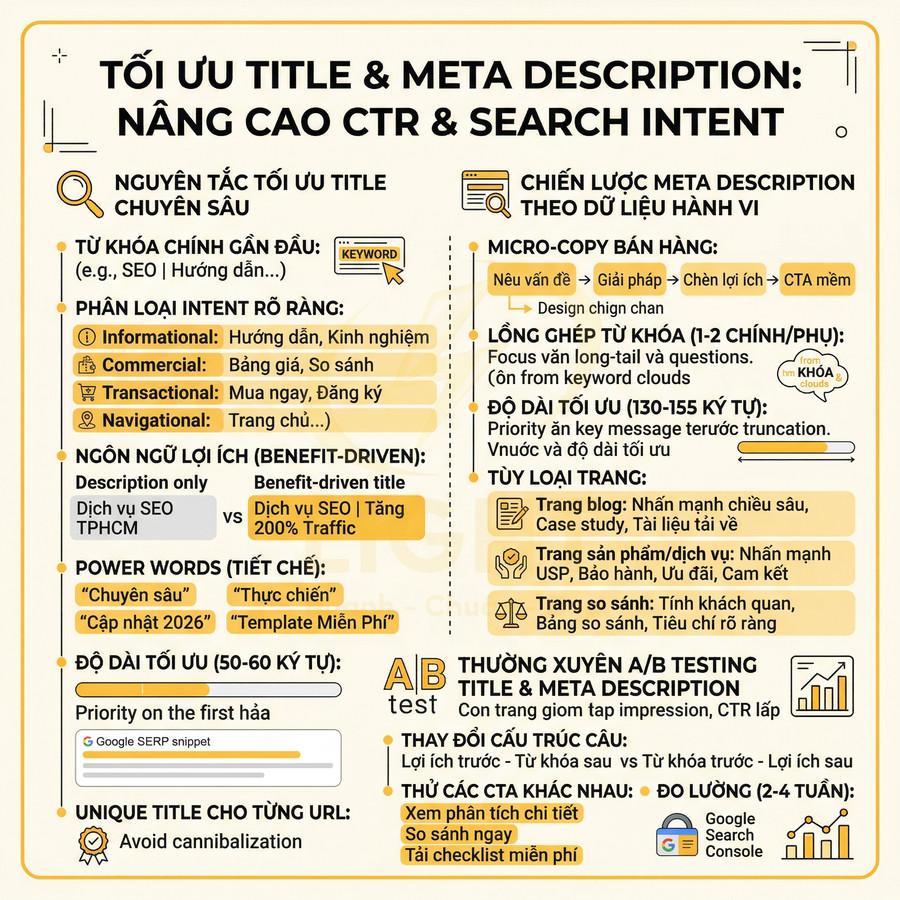 Hướng dẫn tối ưu title và meta description để tăng CTR và đáp ứng search intent trong SEO