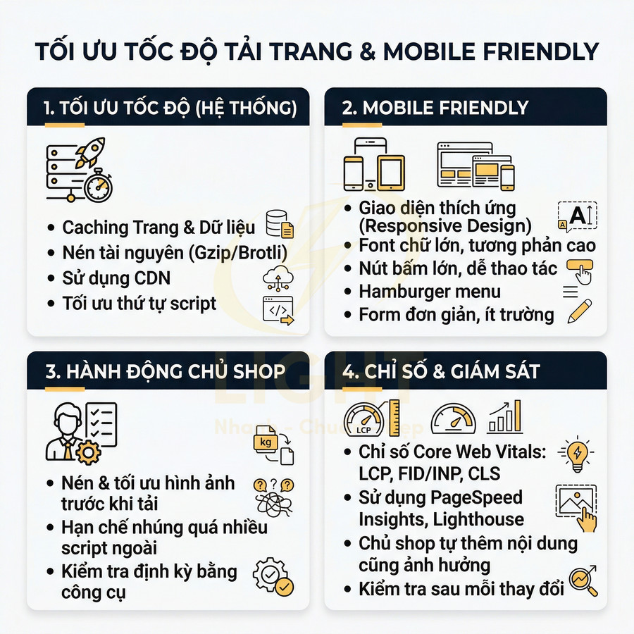 Hướng dẫn tối ưu tốc độ tải trang và mobile friendly cho website bán hàng với 4 nhóm giải pháp chính