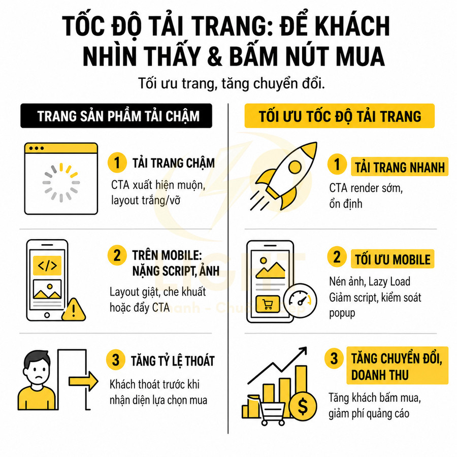 Infographic tối ưu tốc độ tải trang web để giảm thoát trang và tăng chuyển đổi doanh thu cho cửa hàng online