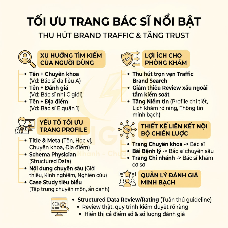 Infographic tối ưu trang bác sĩ nổi bật để thu hút brand traffic và tăng độ tin cậy phòng khám