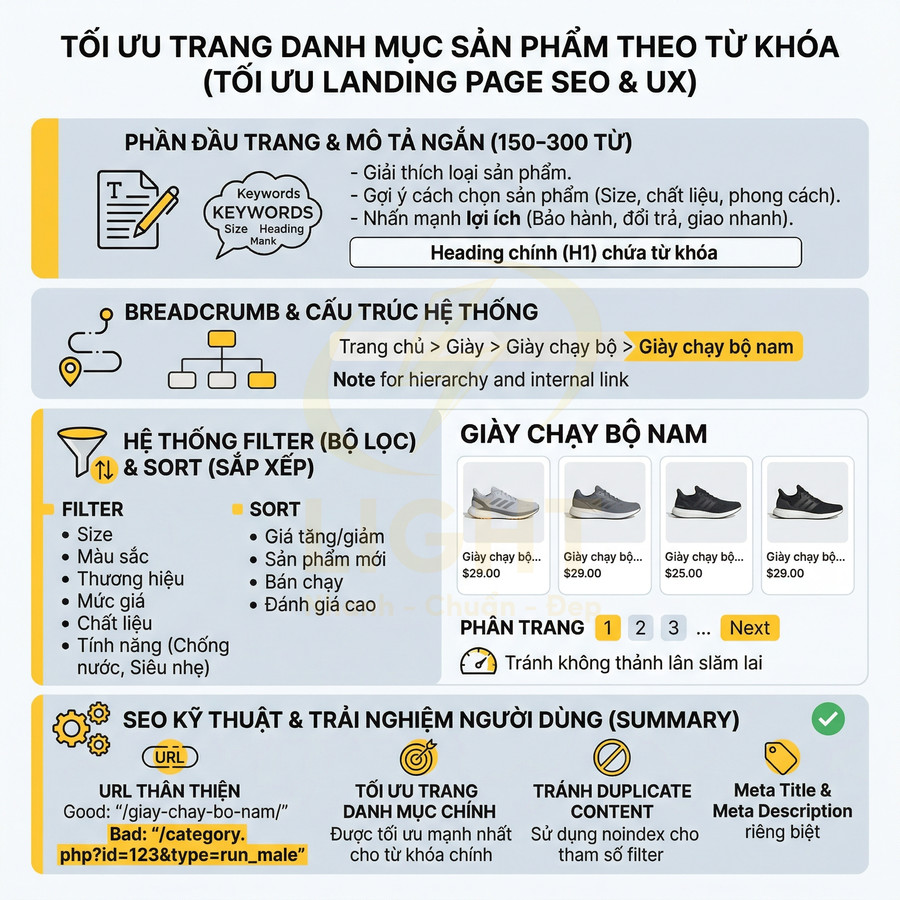 Hướng dẫn tối ưu trang danh mục giày chạy bộ nam với bộ lọc, phân trang và SEO kỹ thuật