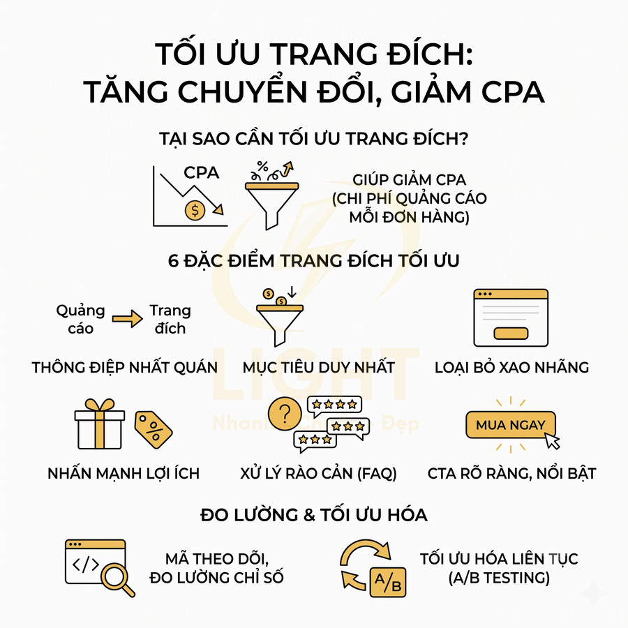 Hướng dẫn tối ưu trang đích tăng chuyển đổi giảm CPA với 6 đặc điểm và đo lường A/B testing