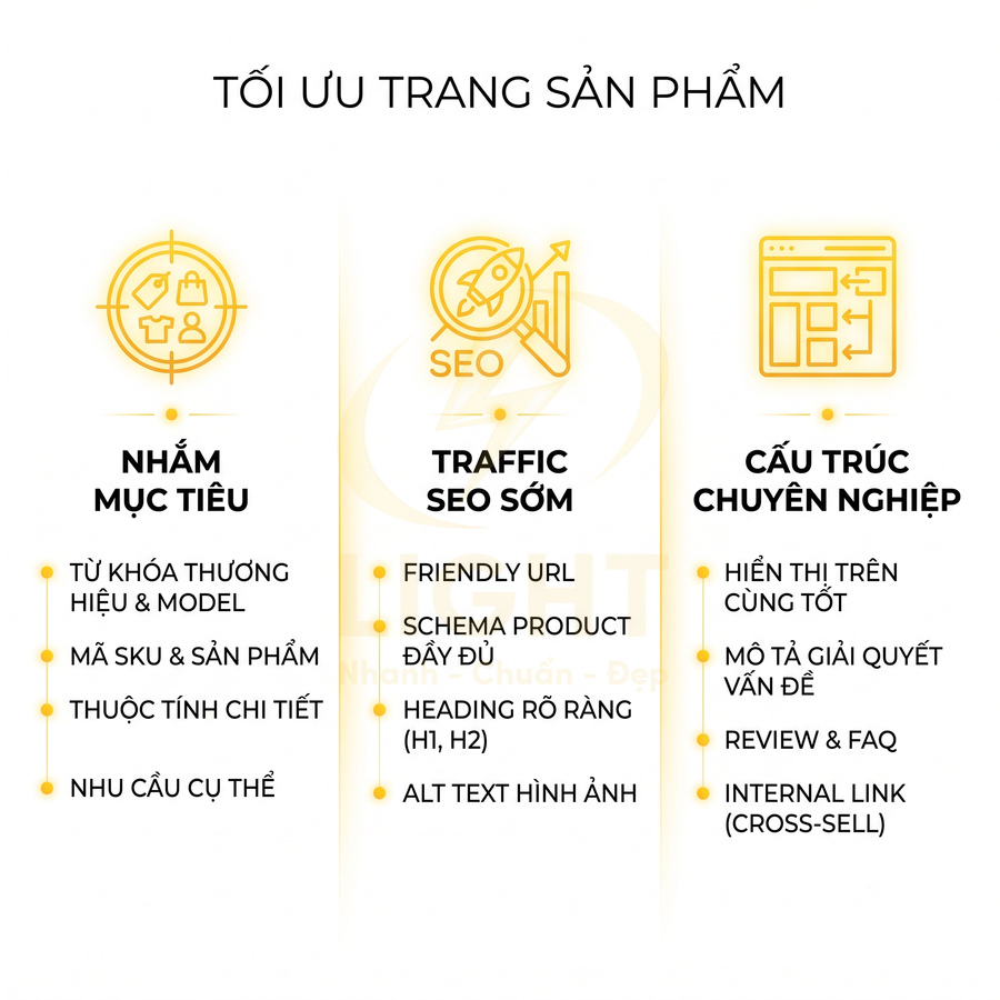 Hướng dẫn tối ưu trang sản phẩm với nhắm mục tiêu từ khóa, traffic SEO sớm và cấu trúc nội dung chuyên nghiệp