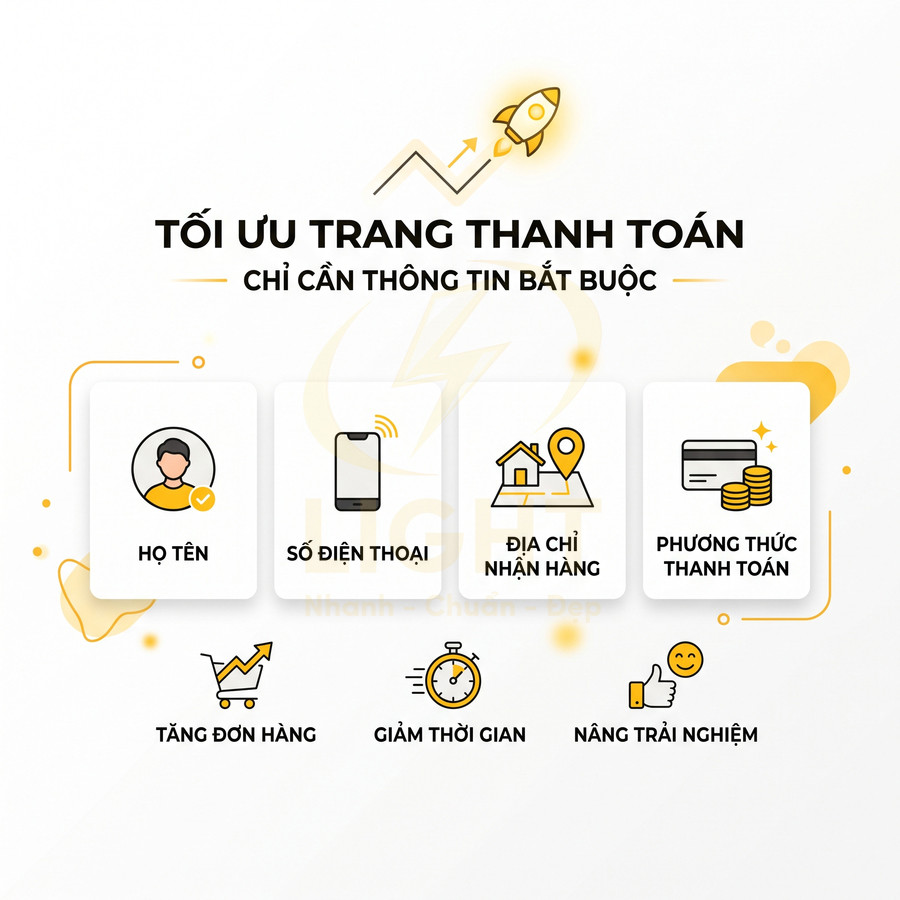Tối ưu trang thanh toán chỉ yêu cầu họ tên, số điện thoại, địa chỉ nhận hàng và phương thức thanh toán