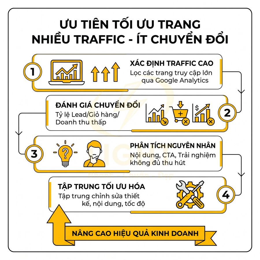 Quy trình tối ưu trang nhiều traffic ít chuyển đổi để nâng cao hiệu quả kinh doanh với 4 bước cụ thể