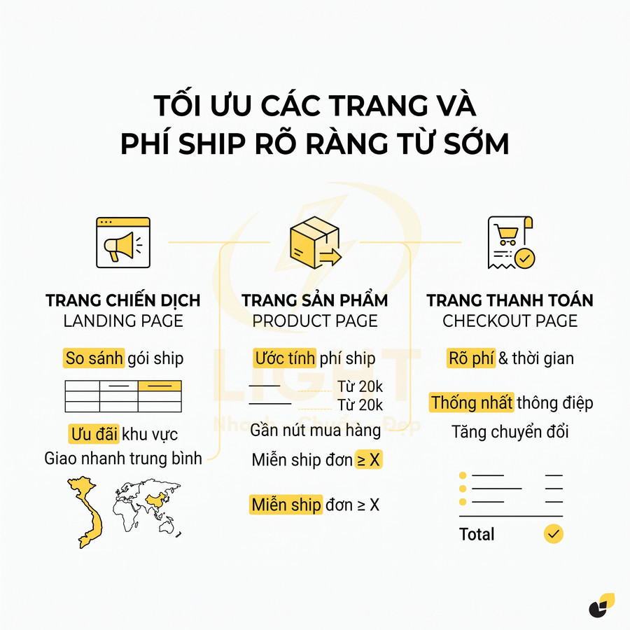 Hướng dẫn tối ưu landing page, trang sản phẩm và trang thanh toán với thông tin phí ship rõ ràng