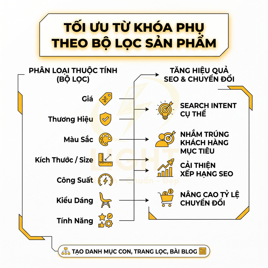 Tối ưu từ khóa phụ theo bộ lọc sản phẩm để tăng hiệu quả SEO và tỷ lệ chuyển đổi cho website bán hàng