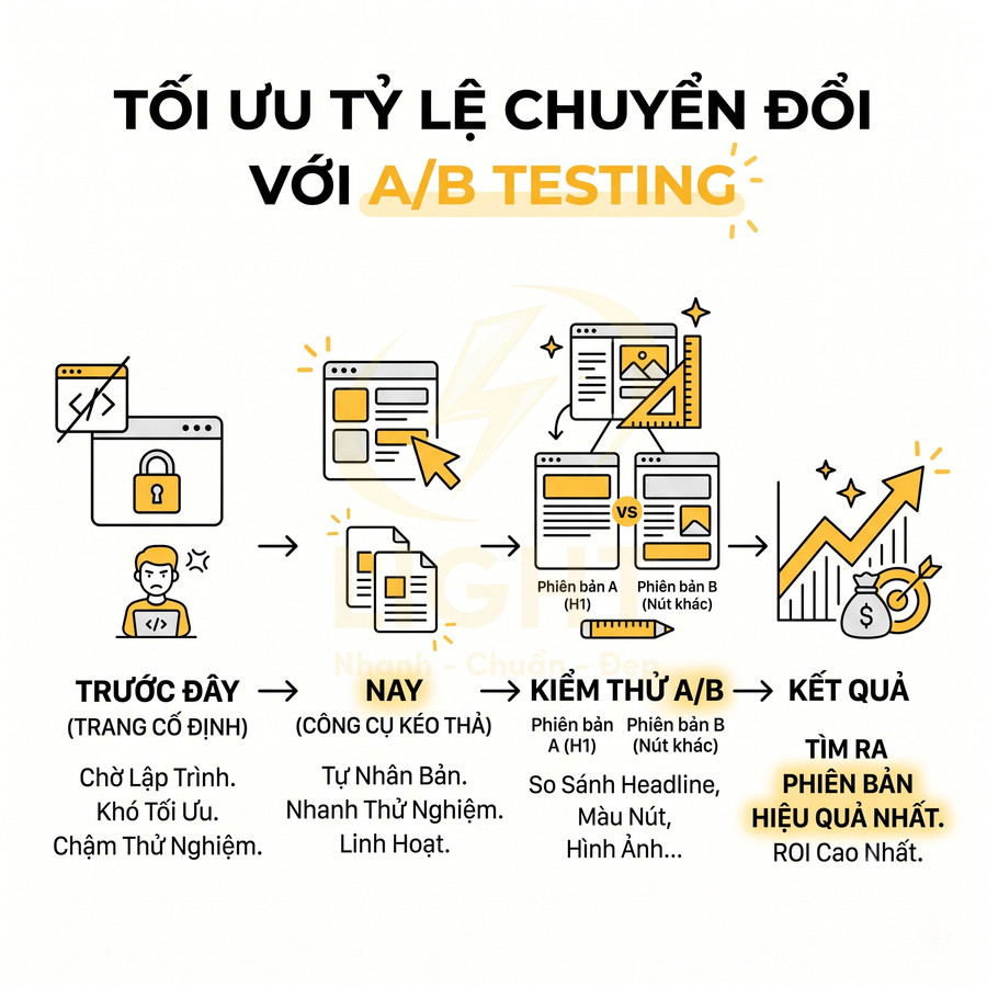 Quy trình tối ưu tỷ lệ chuyển đổi bằng A/B testing so sánh hai phiên bản trang web để tìm phiên bản hiệu quả nhất