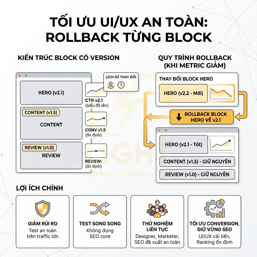 Mô hình tối ưu UI UX an toàn bằng rollback từng block với kiến trúc block có version và các lợi ích chính