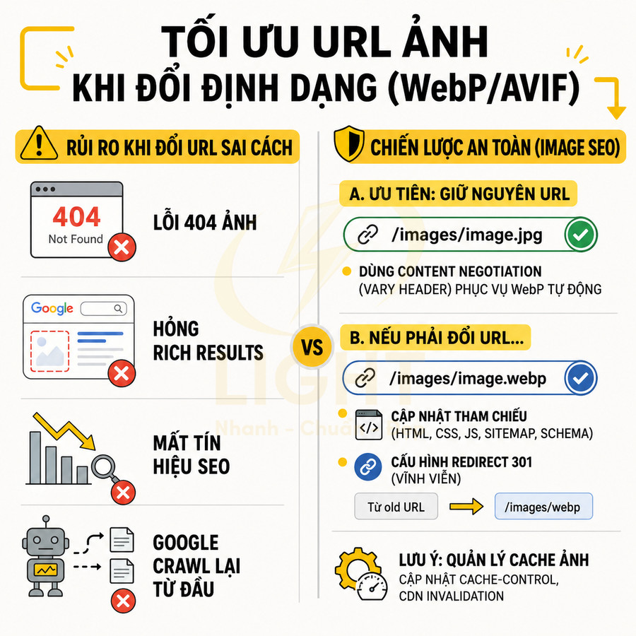 Hướng dẫn tối ưu URL ảnh khi chuyển sang WebP AVIF để tránh lỗi 404 và giữ hiệu quả SEO