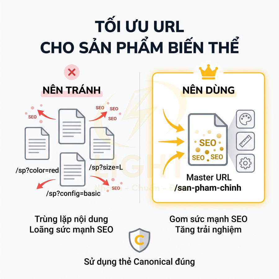 Hướng dẫn tối ưu URL sản phẩm biến thể với master URL và thẻ canonical để tăng sức mạnh SEO