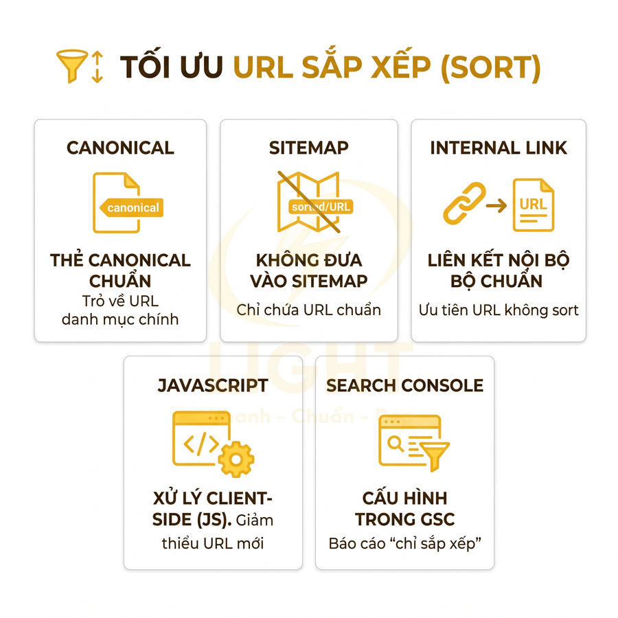 Hướng dẫn tối ưu URL sắp xếp sort với canonical sitemap internal link javascript và Google Search Console