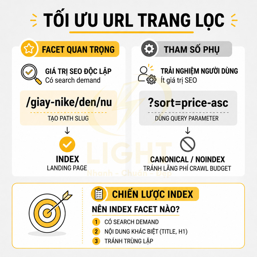 Hướng dẫn tối ưu URL trang lọc và chiến lược index facet cho SEO website thương mại điện tử