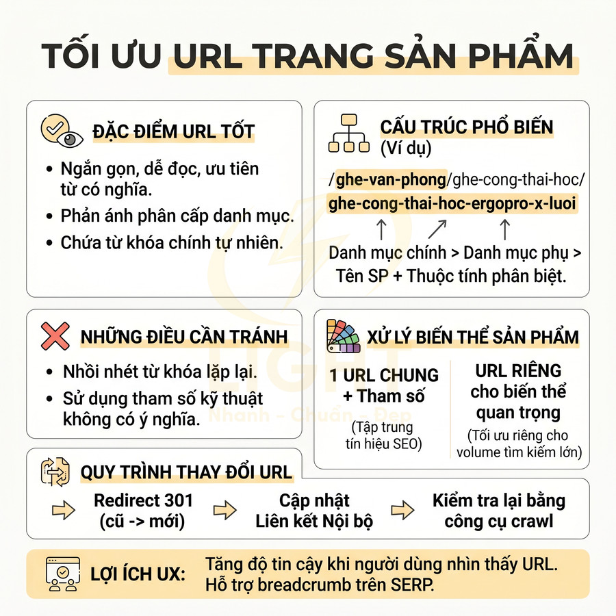 Hướng dẫn tối ưu URL trang sản phẩm thương mại điện tử với cấu trúc, lưu ý và quy trình thay đổi URL