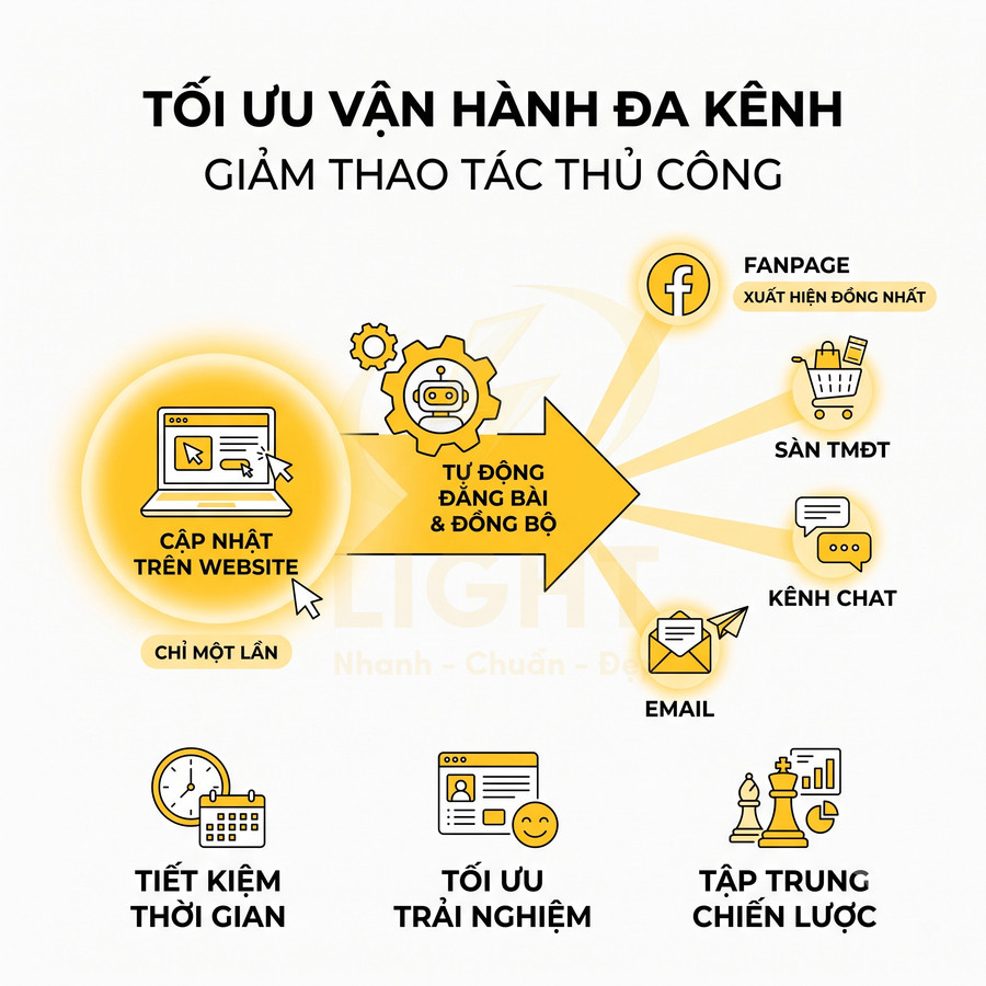 Giải pháp tự động đăng bài và đồng bộ nội dung từ website lên fanpage, sàn thương mại điện tử, email và kênh chat