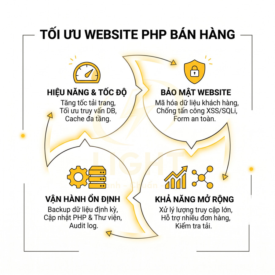 Tối ưu website PHP bán hàng với hiệu năng, bảo mật, vận hành ổn định và khả năng mở rộng