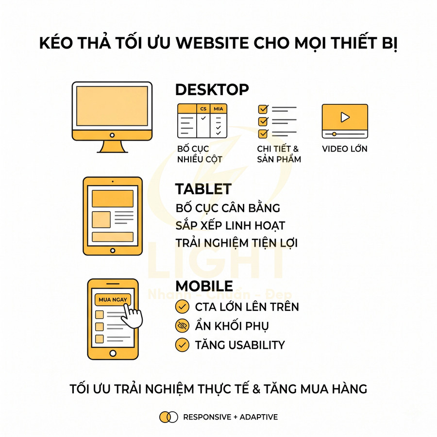 Mô tả tối ưu giao diện website responsive cho desktop, tablet và mobile để tăng trải nghiệm và chuyển đổi