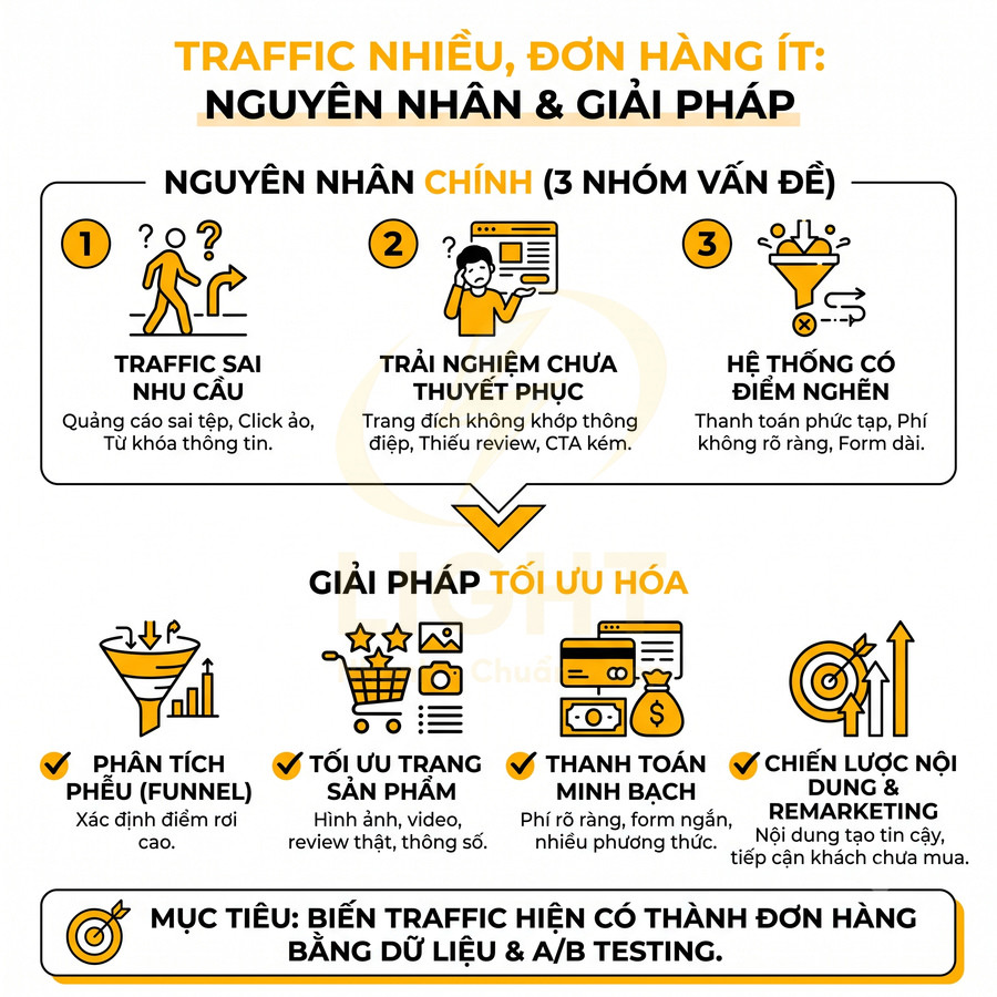 Website bán hàng có traffic nhưng không ra đơn: nguyên nhân và cách xử lý