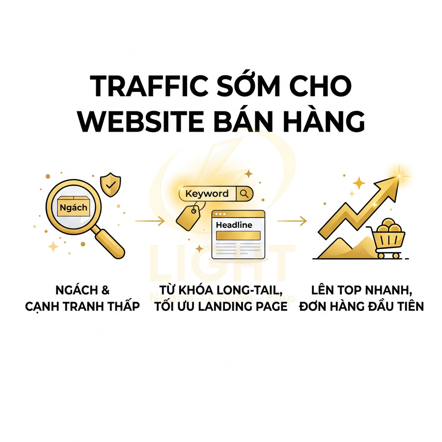 Traffic sớm cho website bán hàng với ngách cạnh tranh thấp, từ khóa long tail và tối ưu landing page