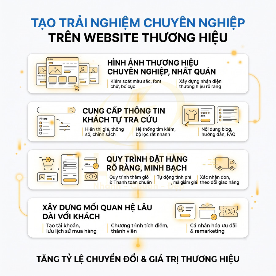 Infographic hướng dẫn tạo trải nghiệm chuyên nghiệp trên website thương hiệu để tăng tỷ lệ chuyển đổi