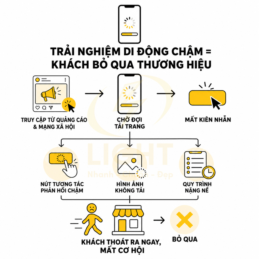 Quy trình trải nghiệm di động chậm khiến khách chờ tải trang, mất kiên nhẫn và rời bỏ thương hiệu