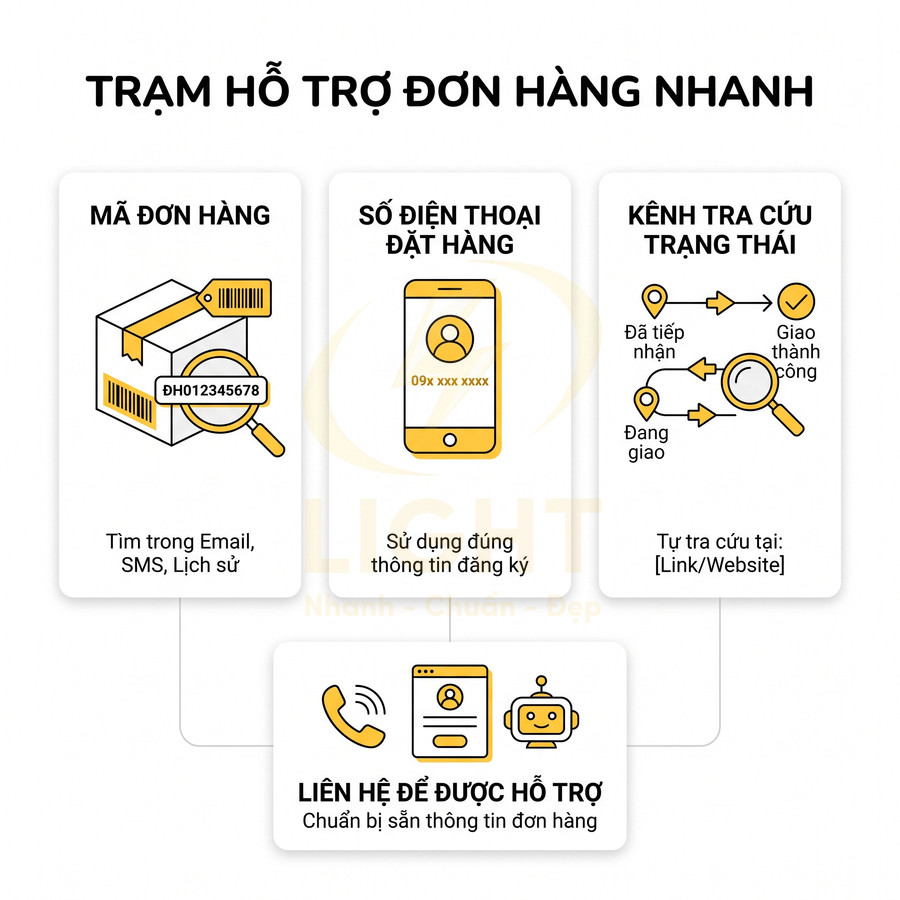 Hướng dẫn tra cứu và hỗ trợ đơn hàng nhanh bằng mã đơn, số điện thoại, kênh tra cứu và liên hệ chăm sóc khách hàng