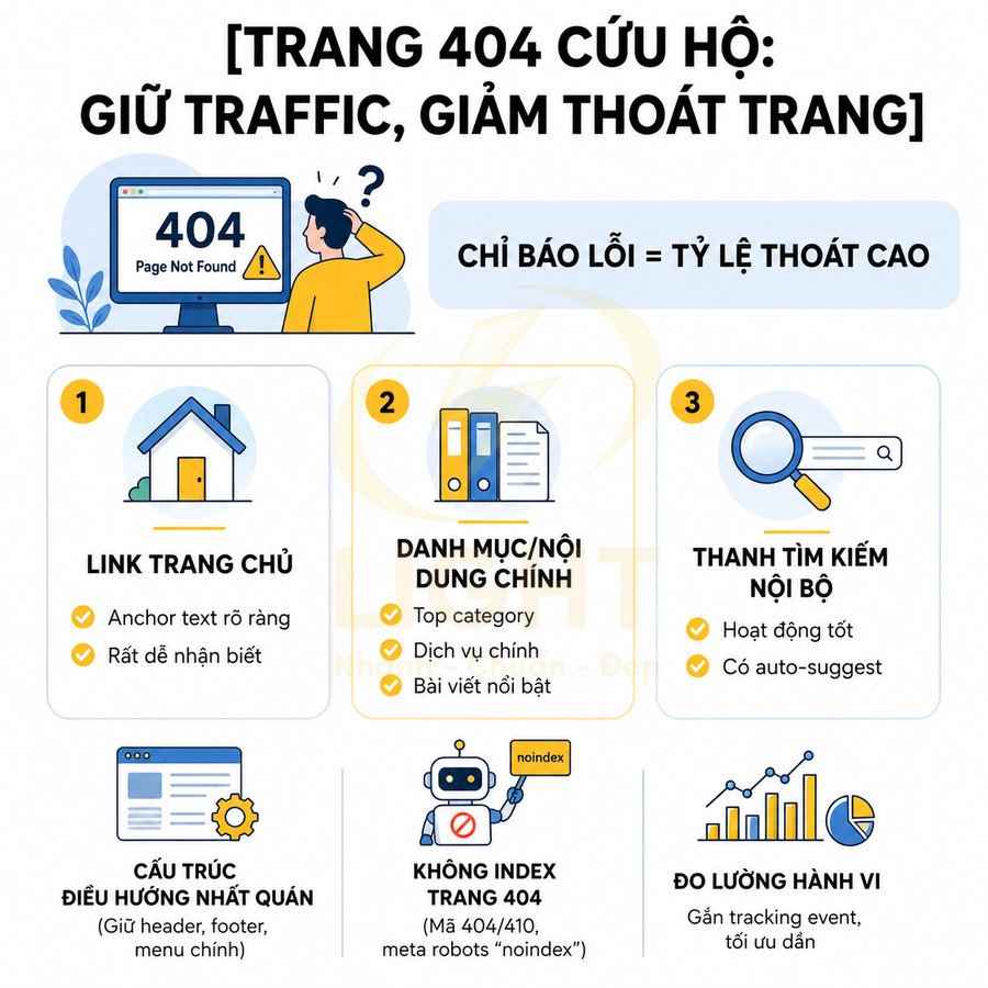 Hướng dẫn tối ưu trang 404 để giữ traffic và giảm tỷ lệ thoát trang trên website