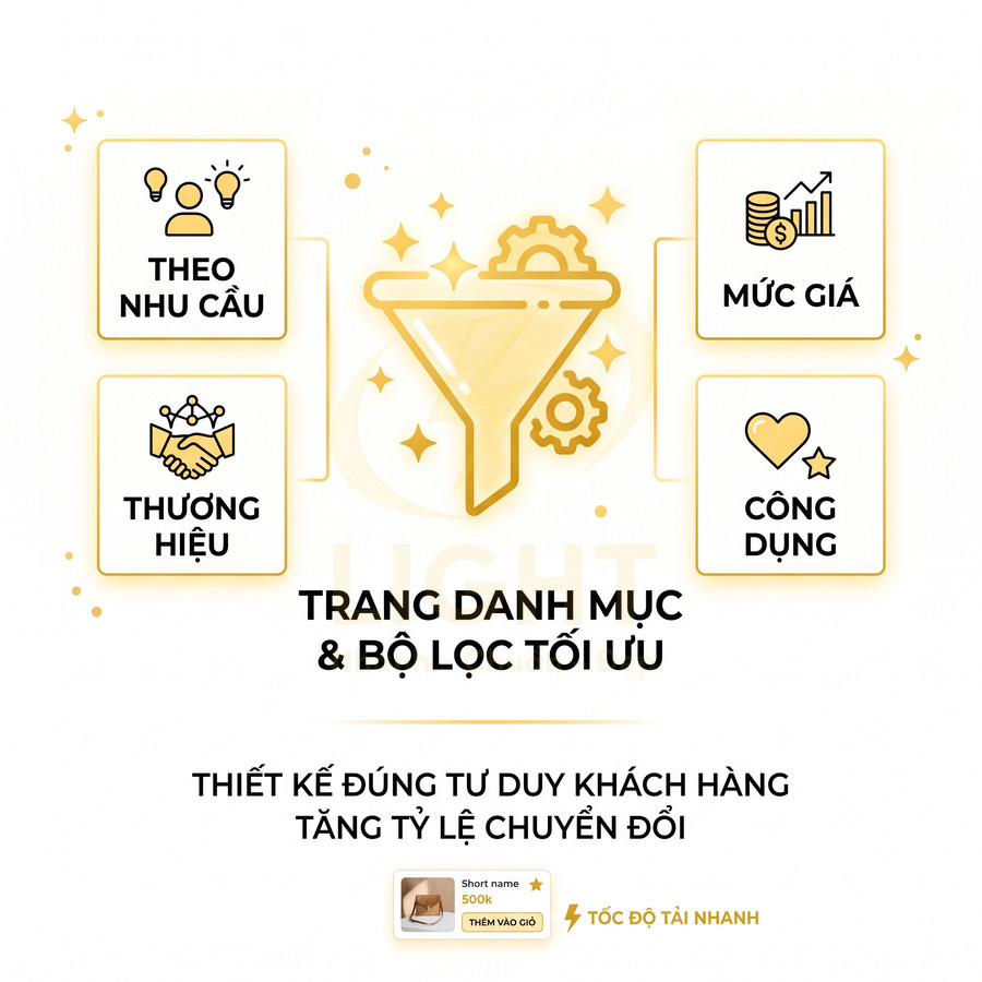 Thiết kế trang danh mục và bộ lọc sản phẩm tối ưu theo nhu cầu, thương hiệu, mức giá, công dụng tăng chuyển đổi