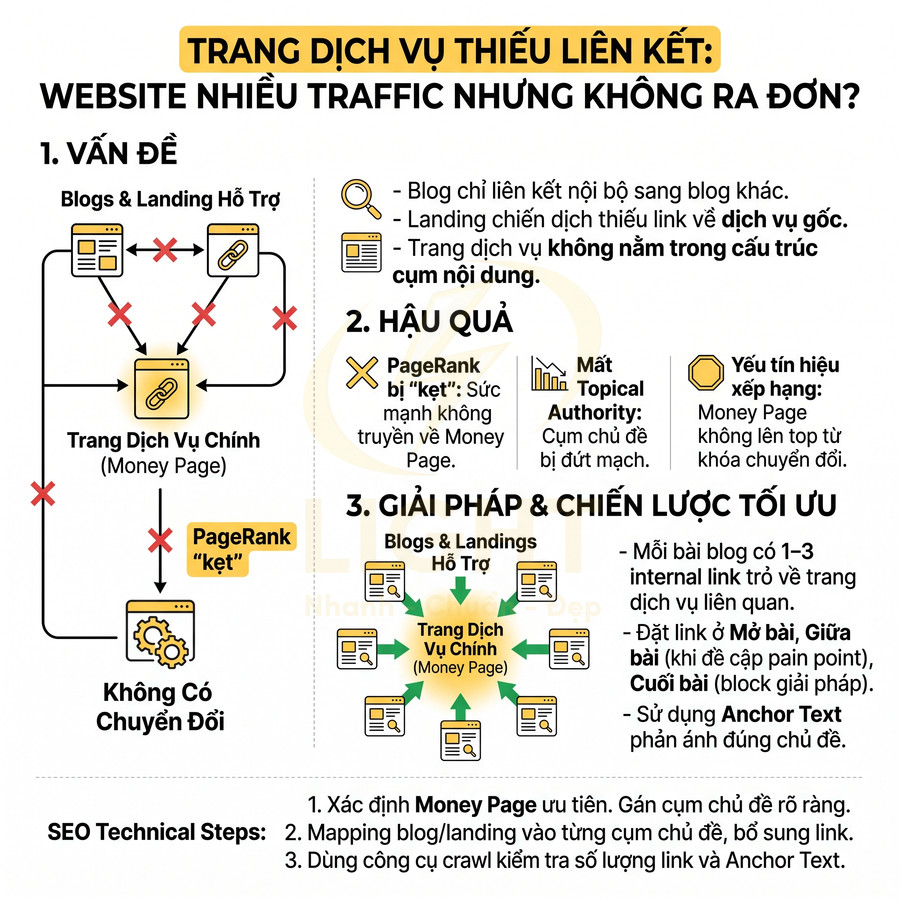 Mô hình tối ưu internal link cho trang dịch vụ chính để tăng PageRank và chuyển đổi trên website SEO