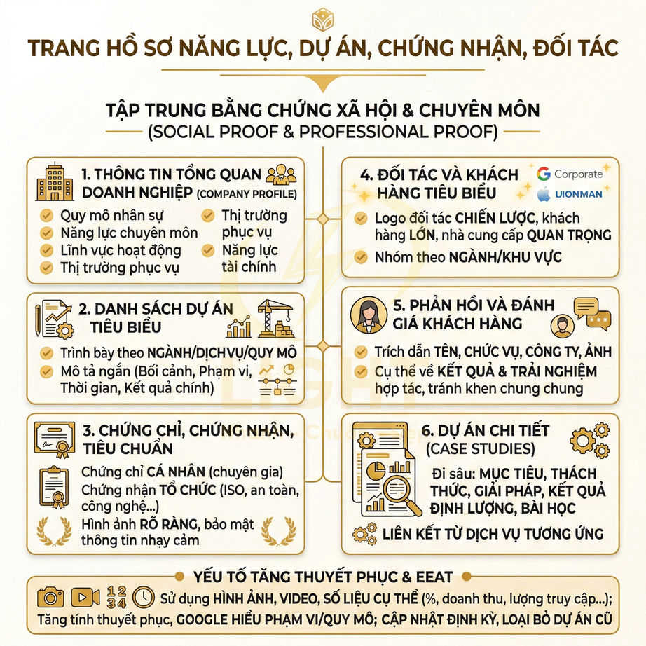 Infographic hướng dẫn xây dựng trang hồ sơ năng lực dự án chứng nhận đối tác cho doanh nghiệp