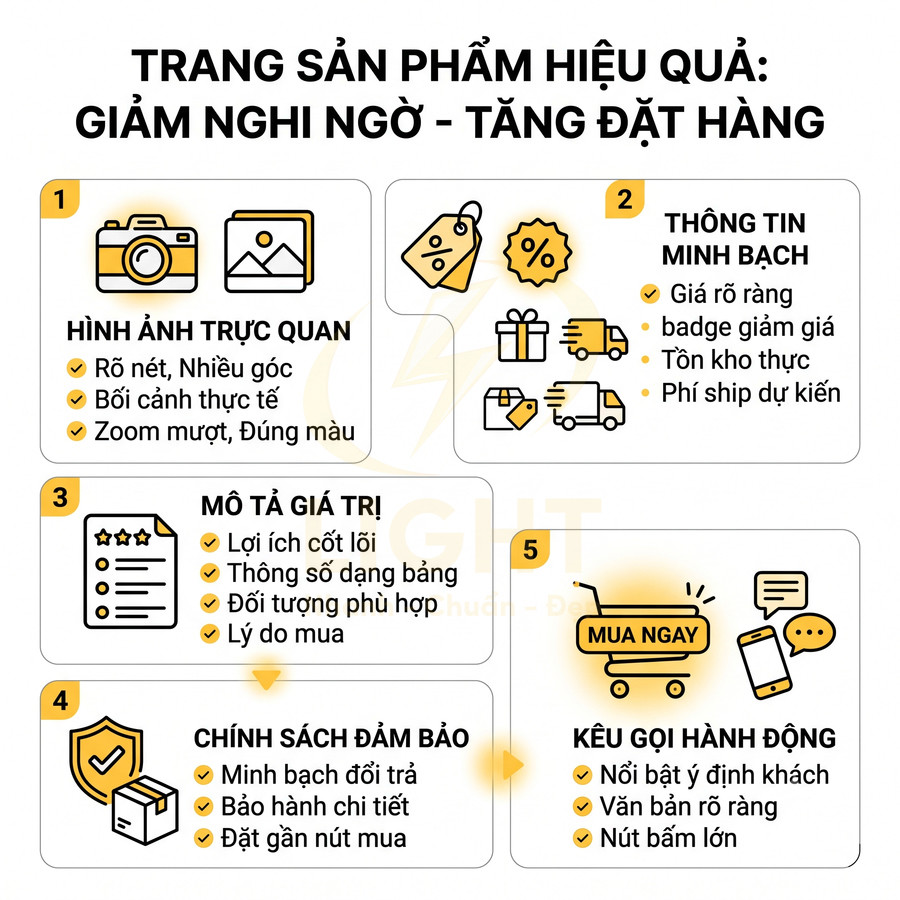 Hướng dẫn tối ưu trang sản phẩm hiệu quả với hình ảnh trực quan, thông tin minh bạch, mô tả giá trị và kêu gọi hành động