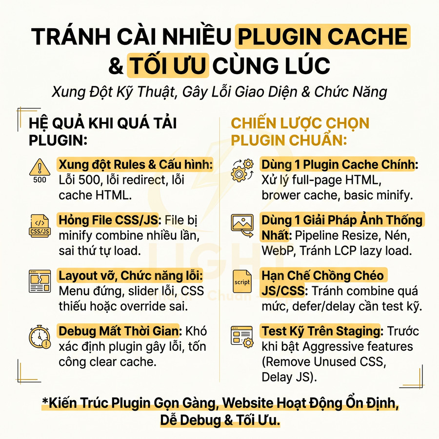 Hướng dẫn tránh cài nhiều plugin cache và chiến lược chọn plugin chuẩn để tối ưu hiệu suất website