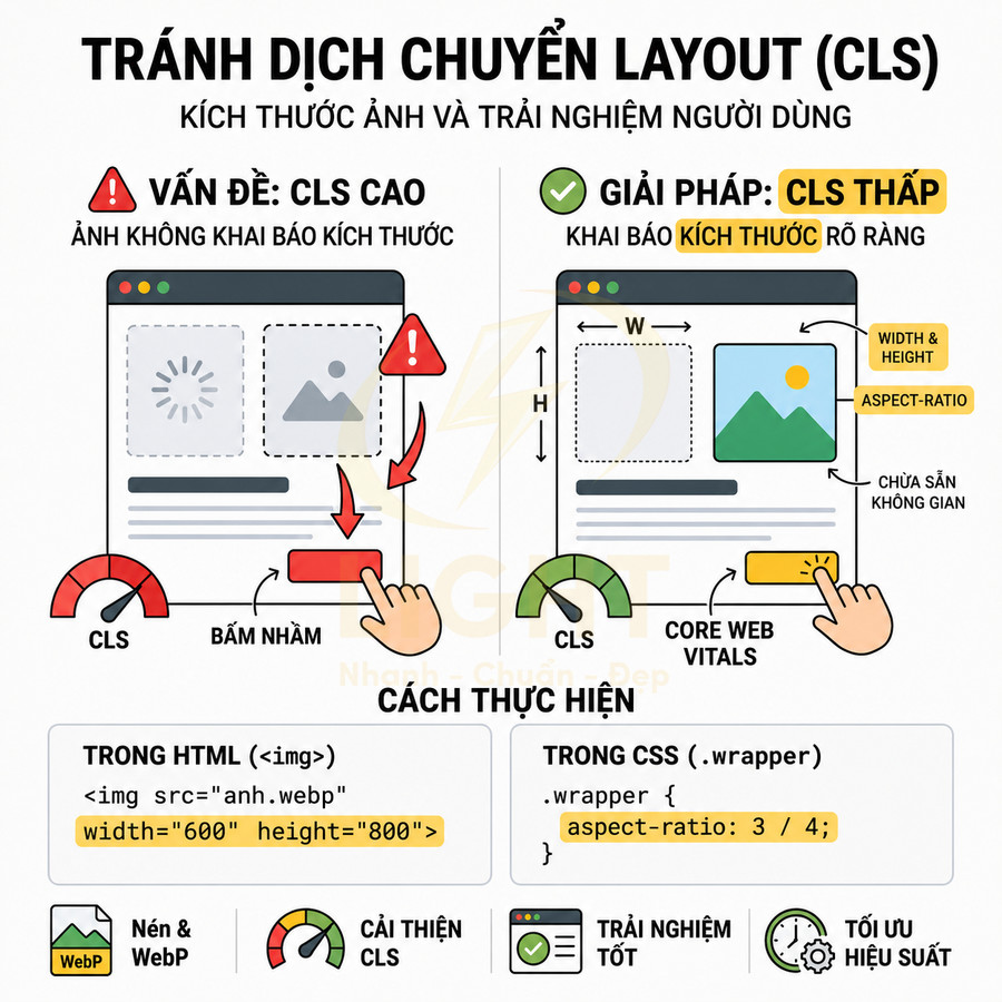 Hướng dẫn tối ưu kích thước ảnh trong HTML và CSS để giảm CLS và cải thiện trải nghiệm người dùng
