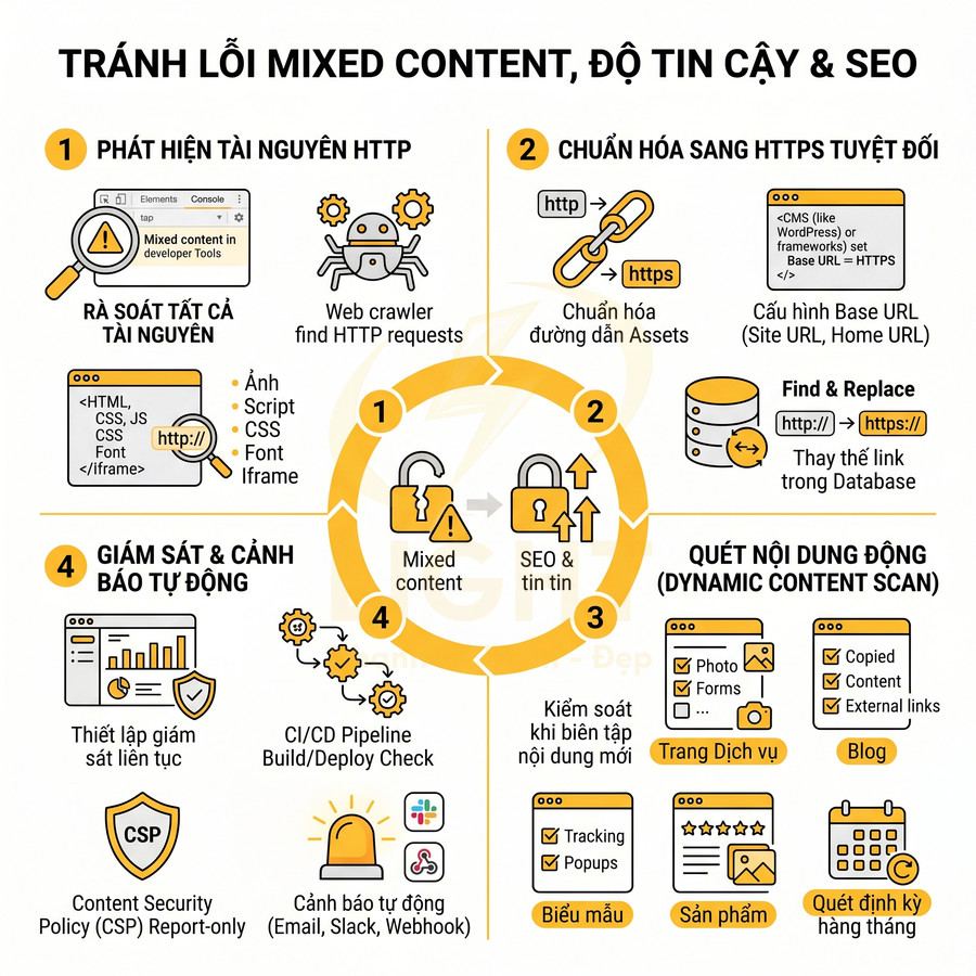 Hướng dẫn 4 bước tránh lỗi mixed content để tăng độ tin cậy website và cải thiện SEO