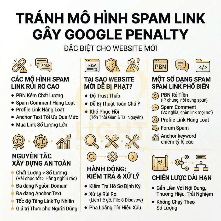 Hướng dẫn tránh mô hình spam link gây Google phạt và xây dựng chiến lược backlink an toàn cho website mới