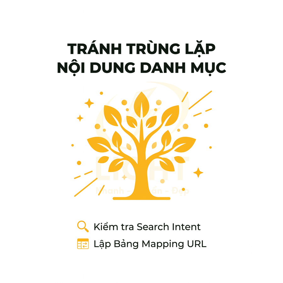 Tránh trùng lặp nội dung danh mục với kiểm tra search intent và lập bảng mapping URL
